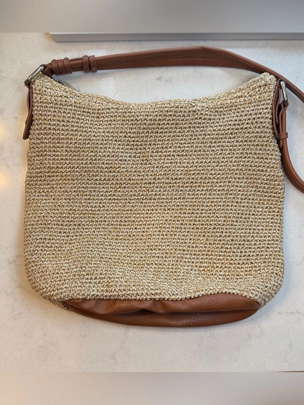 The Sak Women's Leather Crochet Boho-Style Shoulder Bag Purse - Picture 2 of 3